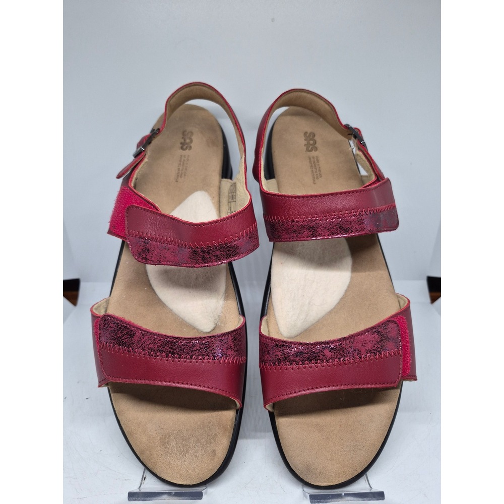 SAS Sandals Red‎  SZ 12 Leather Adjustable Strap Comfort Walking H5638